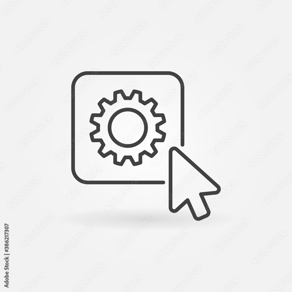 Mouse Cursor on Buttor with Gear linear vector concept icon or symbol Mouse Cursor on Buttor with Gear linear vector concept icon or symbol
