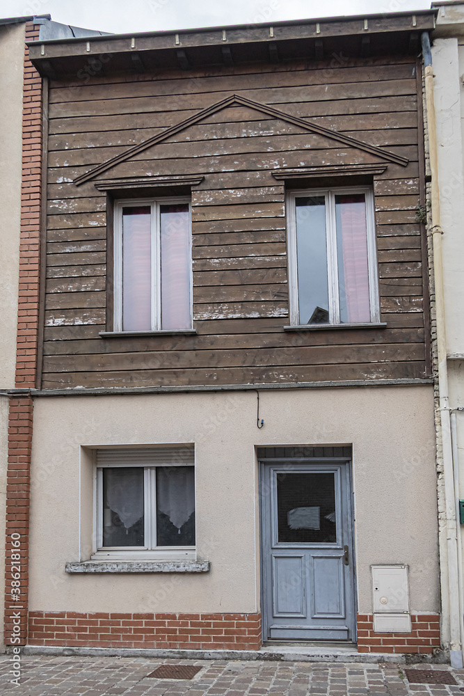 AMIENS, FRANCE - MAY 26, 2019: Beautiful old Colorful houses in Amiens old town. Amiens - city and commune in northern France, 120 km north of Paris, capital of Somme department, Hauts-de-France.