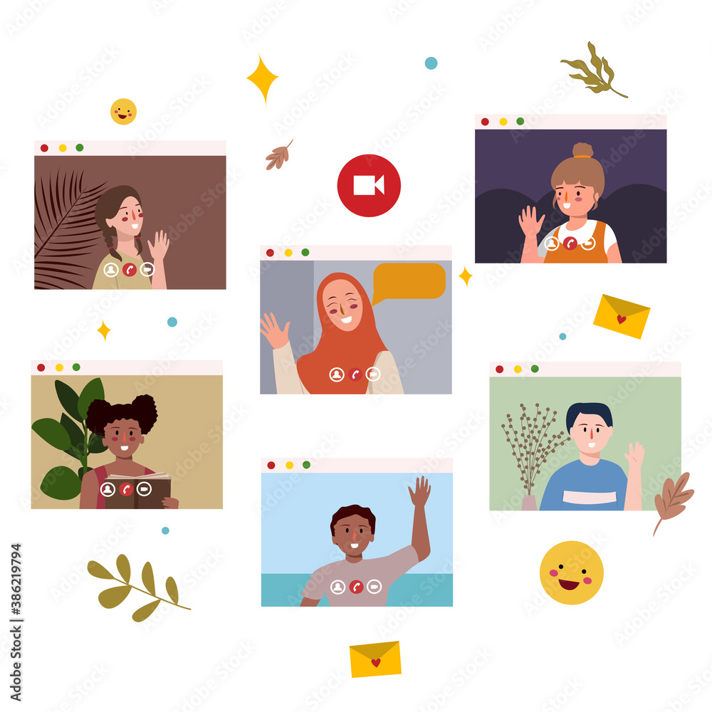 School from home people character on display screen monitor device white isolated background with flat color style School from home people character on display screen monitor device white isolated background with flat color style