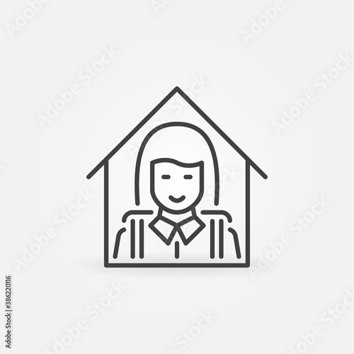 Schoolgirl at Home outline icon. Studying at Home vector linear sign