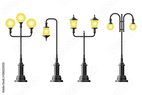 Set of realistic vintage street lamp vector illustration