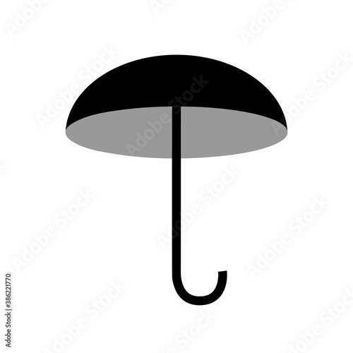 Opened umbrella. Black and white icon depicting weather, rain and seasons. Vector isolated illustration.