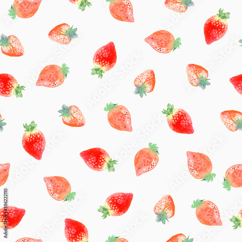 Fototapeta Naklejka Na Ścianę i Meble -  Watercolor strawberry. Seamless pattern. Design of wallpapers, textiles, fabrics, surfaces, covers.