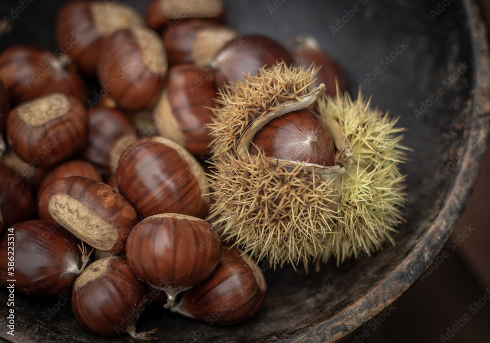 sweet chestnuts rustic composition on daylight sweet chestnuts rustic composition on daylight