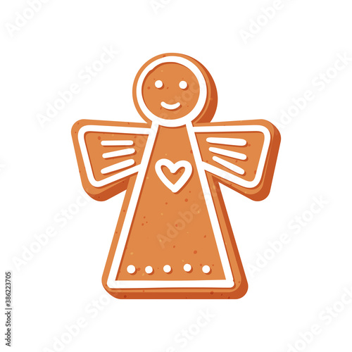 New year or Christmas gingerbread cookies. Carved figures decorated with sugar icing. Vector stock flat illustration isolated on a white background.
