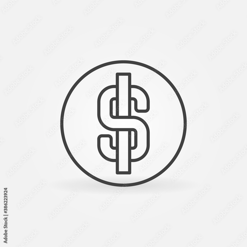 Round Dollar Sign outline icon. Money vector concept line symbol