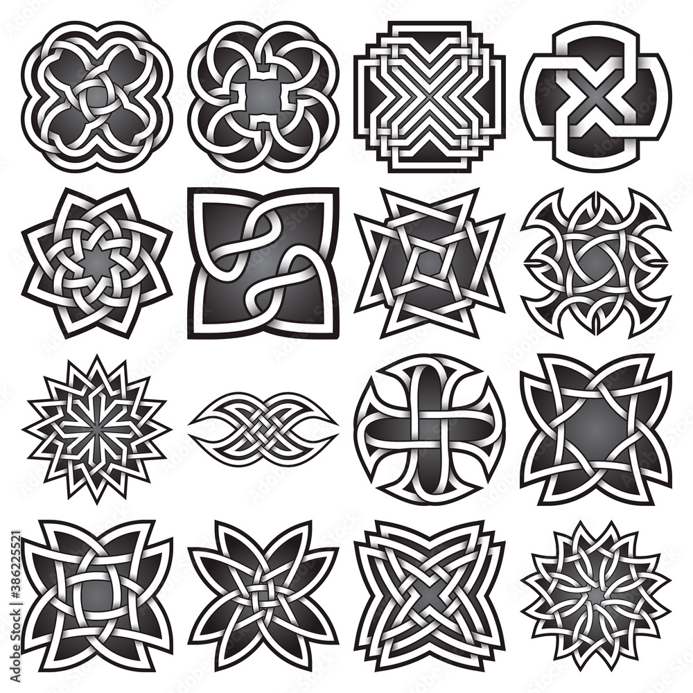 Set of abstract sacred geometry symbols in Celtic knots style ...