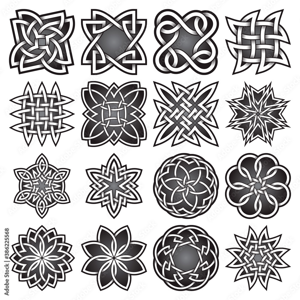 Set of abstract sacred geometry symbols in Celtic knots style. Tribal ...