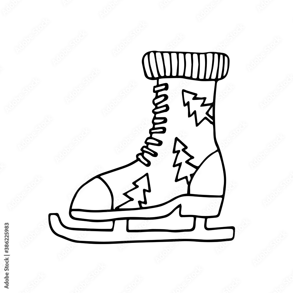 Cute vector ice skate with Christmas trees. Ice skate clip art isolated on white background. Christmas doodle for fun, greeting cards, decoration. Cute vector ice skate with Christmas trees. Ice skate clip art isolated on white background. Christmas doodle for fun, greeting cards, decoration.