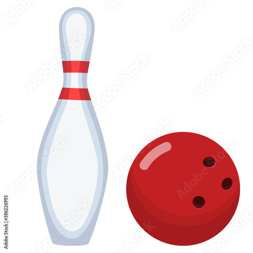 Bowling ball and pin. Bowling ball and pins. Isolated vector image on a white background.