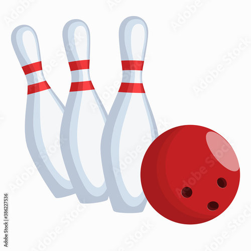 Bowling ball and three pins.