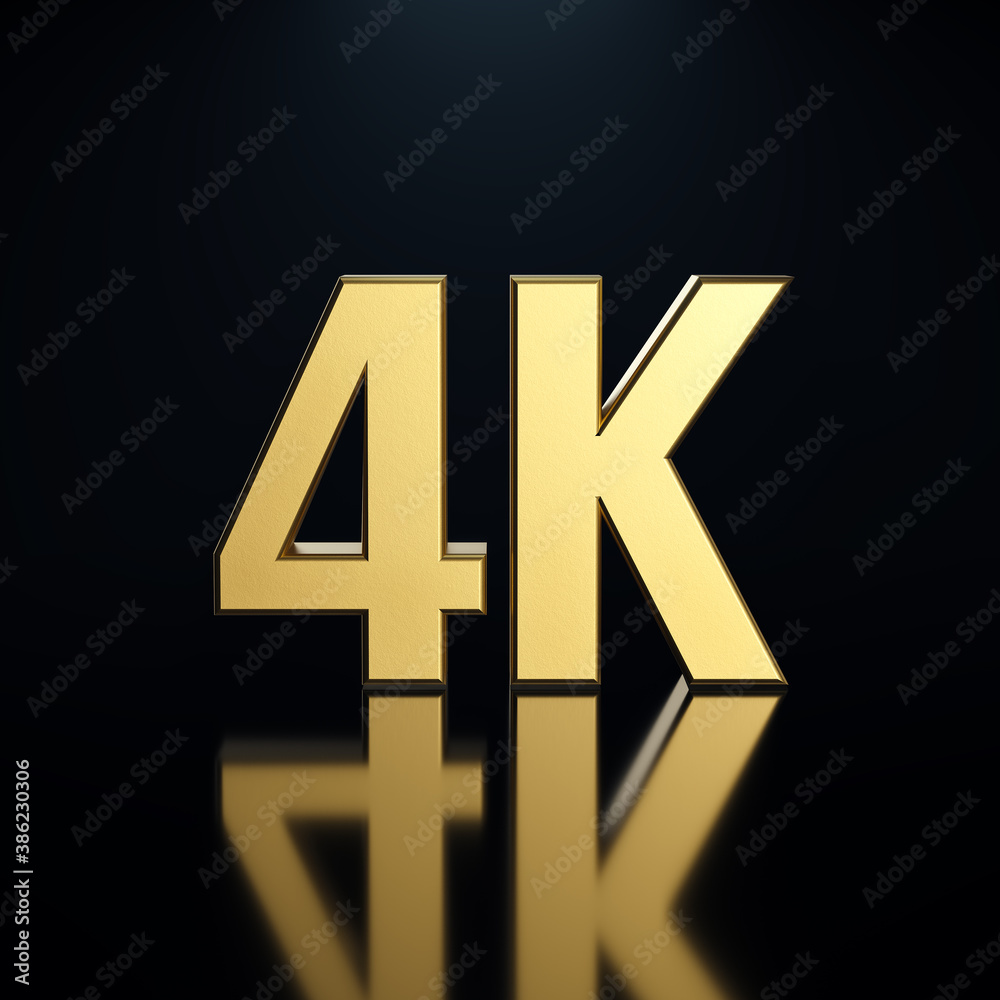 4K symbol, High definition 4K resolution mark. Gold text on a dark background. 4K symbol, High definition 4K resolution mark. Gold text on a dark background.