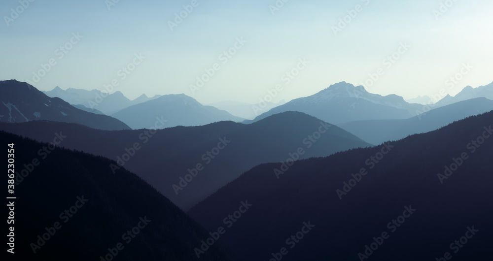 Endless layers of hazy mountains in the Pacific Northwest Endless layers of hazy mountains in the Pacific Northwest