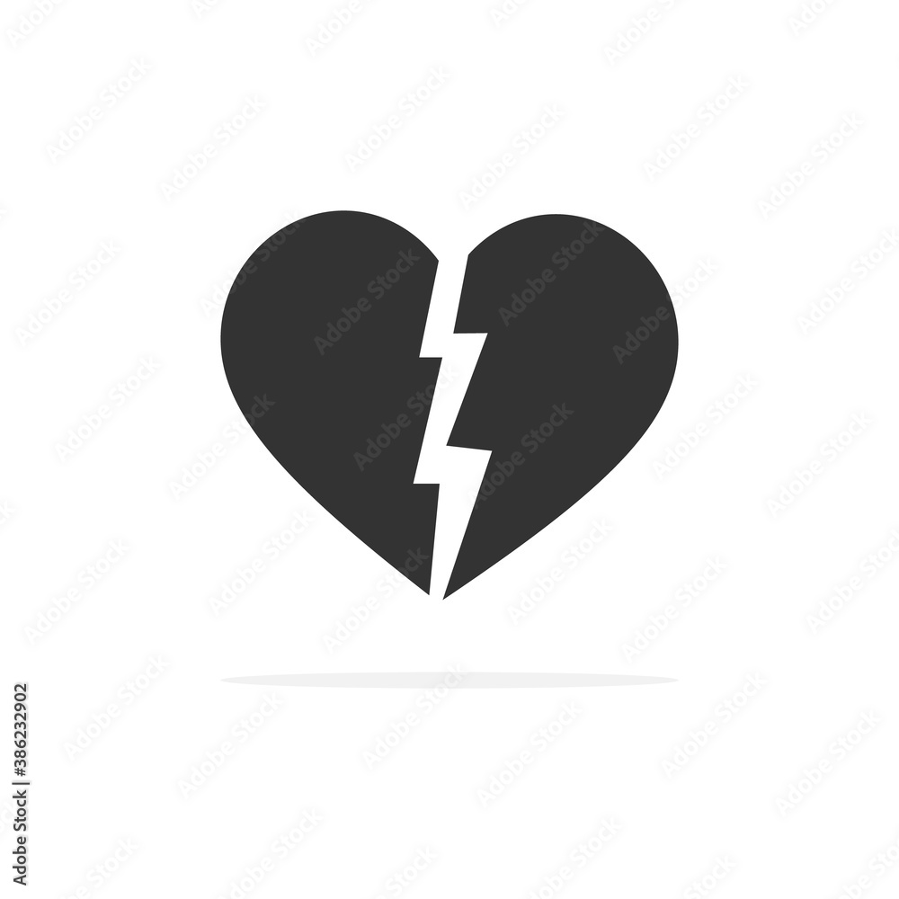 Heart broken icon. Cracked love black symbol outline vector illustration isolated on white. Valentine's Day sign concept. Heart broken icon. Cracked love black symbol outline vector illustration isolated on white. Valentine's Day sign concept.