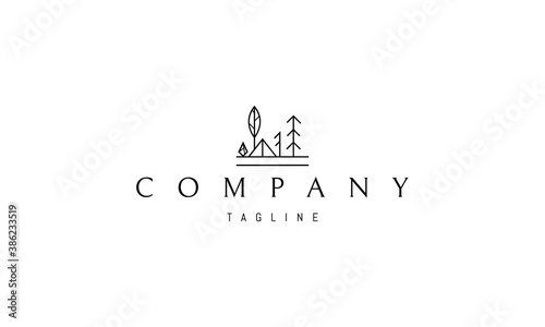Vector logo on which an abstract image of camping on a forest background.