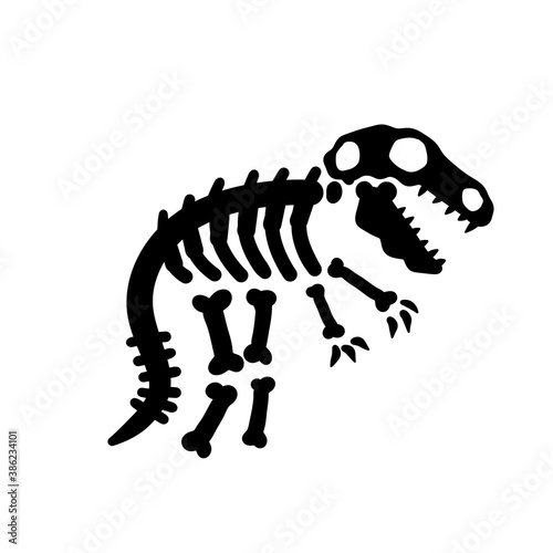 Dinosaur skeleton. Bones of prehistoric lizard. Silhouette of monster. Halloween element. Archeology and history. Cartoon dino illustration.