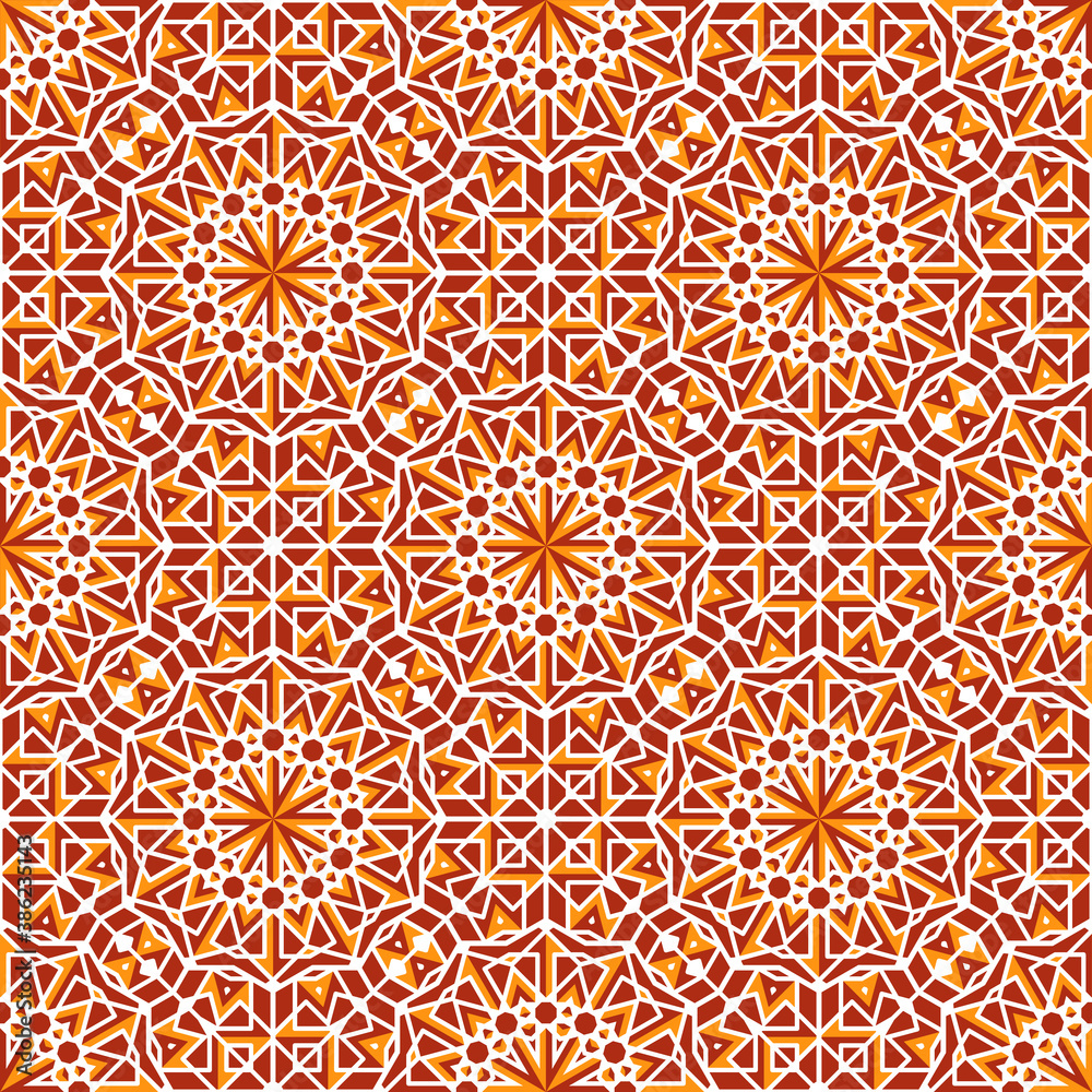 Seamless texture with arabic geometric ornament. Vector asian mosaic pattern with alternating decorative elements. Abstract design for textile and cloth