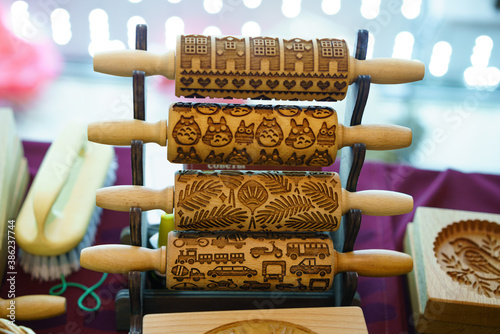 wooden carved rolling pin for cookies