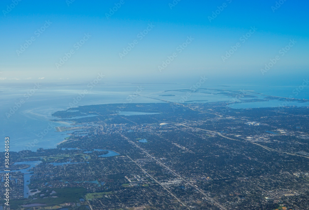 Aerial view of Tampa, st petersburg and clearwater in Florida, USA	