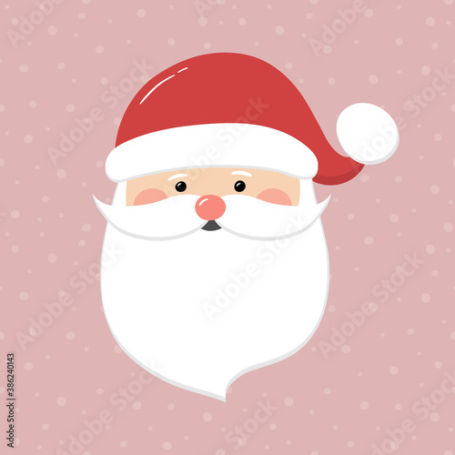 Santa Claus head on background with snowflakes. Christmas decoration. Vector