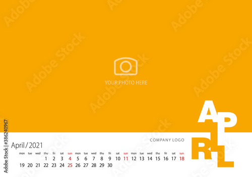 Calendar 2021 New Year 04 month April modern template orange background
