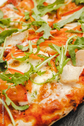 pizza close-up on a blackboard