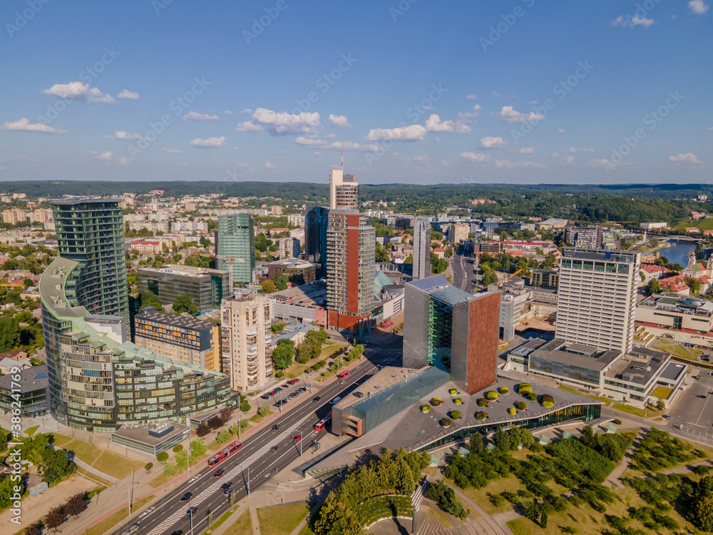 Aerial view of new city center of Vilnius, Lithuania