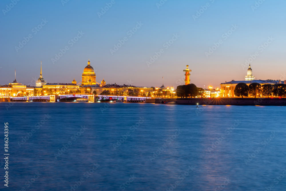 Saint Petersburg cityscape and Neva river at night, Russia