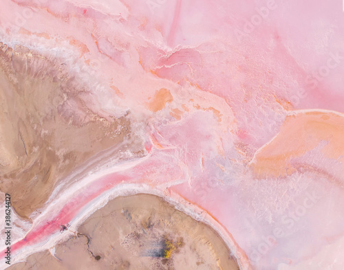Aerial view of estuary of the pink lake - Syvash, Ukraine