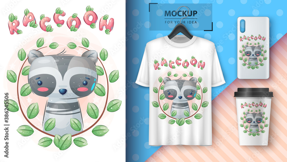 Raccoon in flower - poster and merchandising.