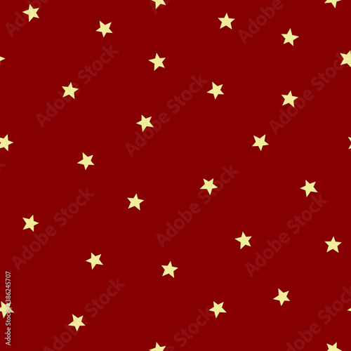 Seamless Repeating Pattern Small Yellow Stars on Red Background Christmas Xmas December Holiday Festive Winter design Tile 