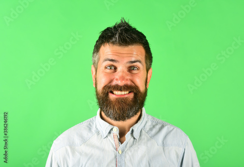 Smiling man portrait. Happy bearded man. Smile. Close up portrait of smiling bearded man. Isolated.