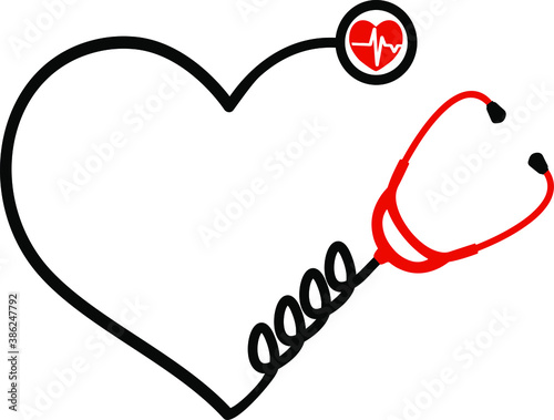 Gift stethoscope for doctors and nurses. Stethoscope, Doctor examining tool On transparent background. Heart stethoscope red and black. VECTOR