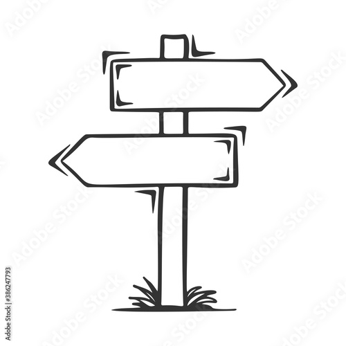 Hand drawn vector of empty sign banner with different directions, isolated on white background.