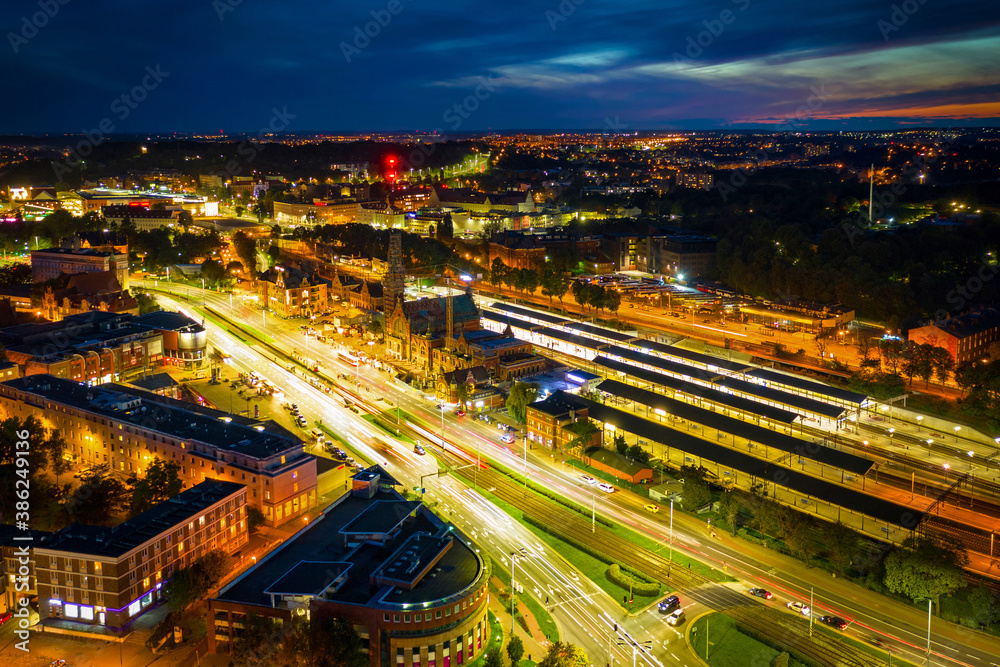 Aerial view of the Gdansk city at dusk, Poland Aerial view of the Gdansk city at dusk, Poland