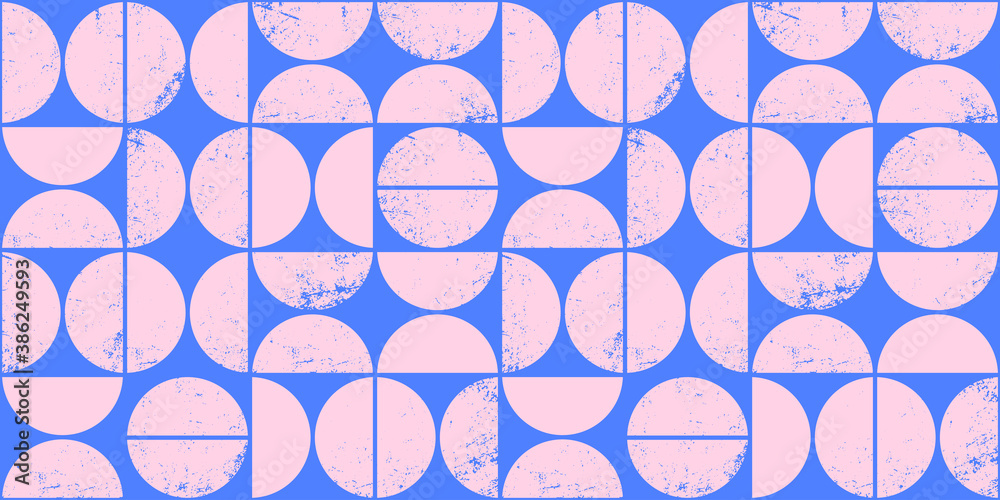 Colorful geometric seamless pattern in Scandinavian style. Modern abstract grunge background with semicircles.
