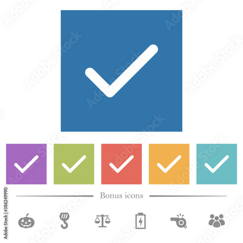 Checked flat white icons in square backgrounds