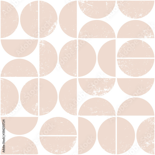 Monochrome geometric seamless pattern in Scandinavian style. Modern abstract grunge background with semicircles.