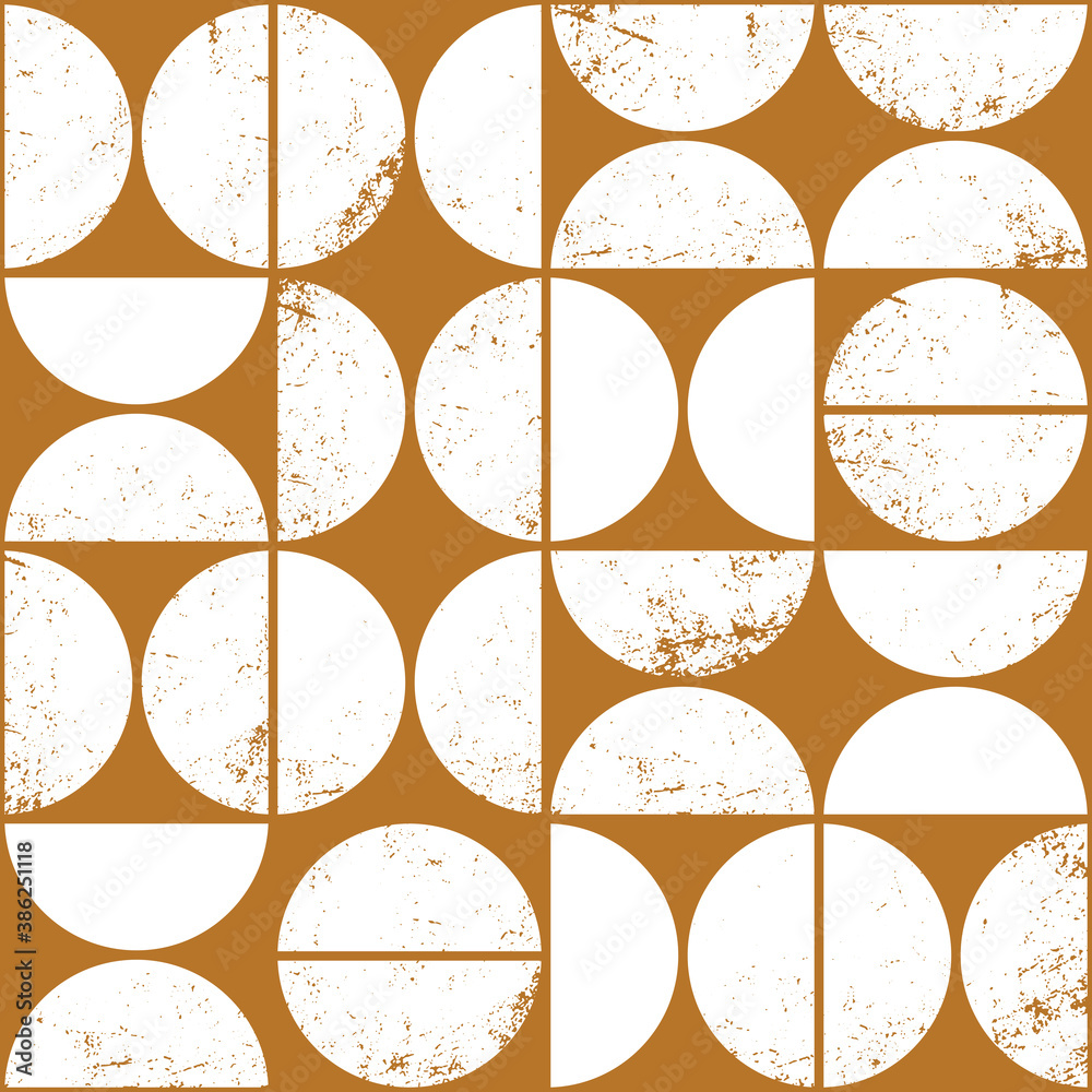 Monochrome geometric seamless pattern in Scandinavian style. Modern abstract grunge background with semicircles.