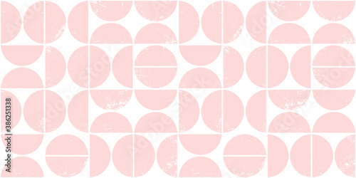 Monochrome geometric seamless pattern in Scandinavian style. Modern abstract grunge background with semicircles.