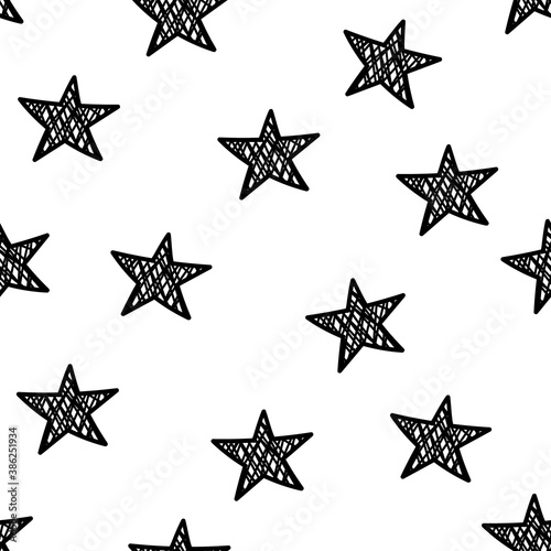 Vector seamless pattern with hand drawn stars. Simple design for wrappings, textile