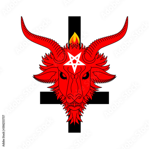 Baphomet Demon. Satanic symbol. Satan with goat head. Devil symbol pentagram.