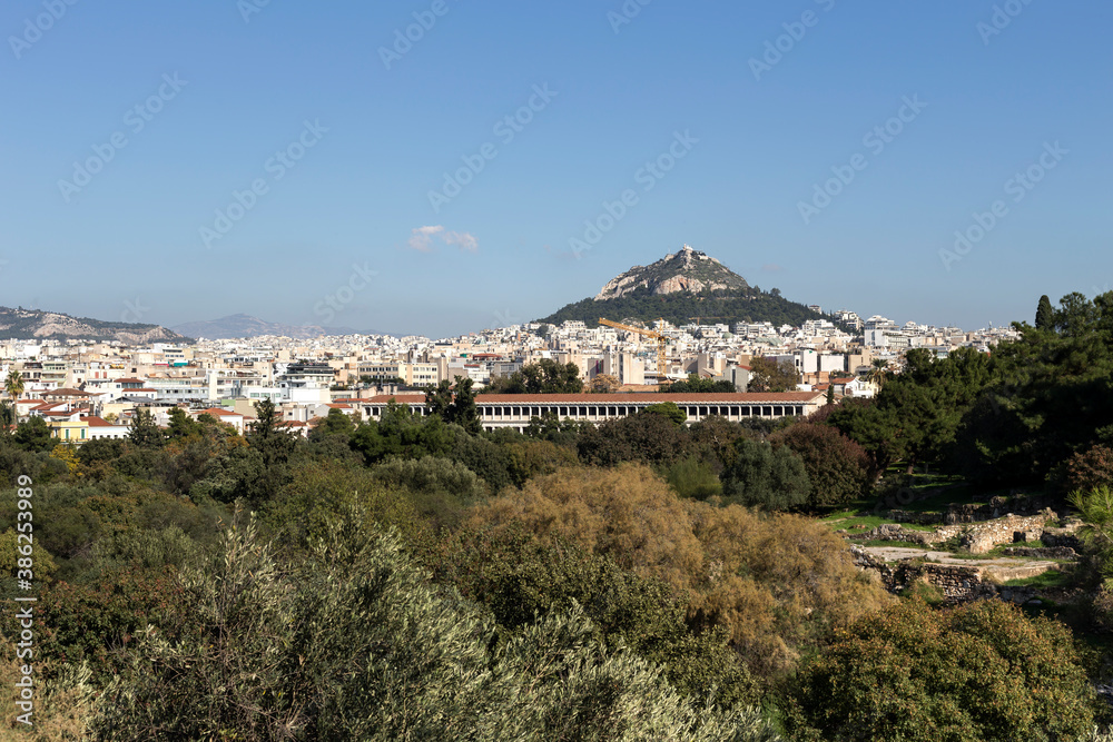Panoramic view of the city of Athens in the evening
