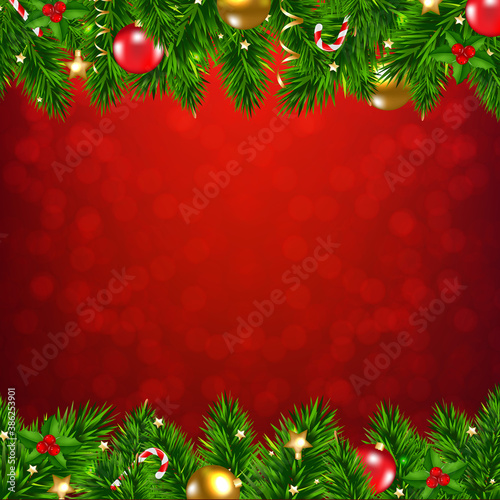Xmas Garland With Christmas Balls And Decorations With Gradient Mesh, Vector Illustration