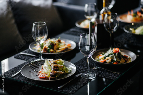 food, seafood, meal, shrimp, salad, dish, dinner, plate, cuisine, fish, delicious, fried, grilled, restaurant, chicken, gourmet, healthy, lunch, meat, vegetable, prawn, green, thai, rice, white