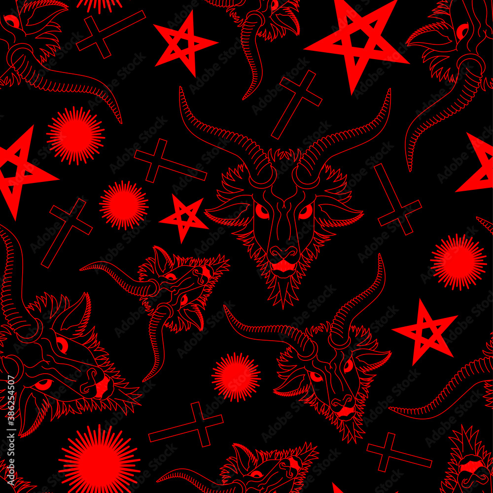 Vecteur Stock Baphomet Demon pattern seamless. Satanic background