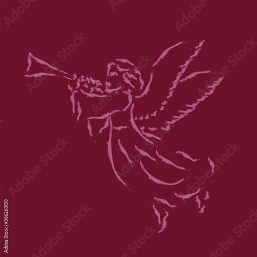 Valokuva angel herald with trumpet sketch. christmas symbol