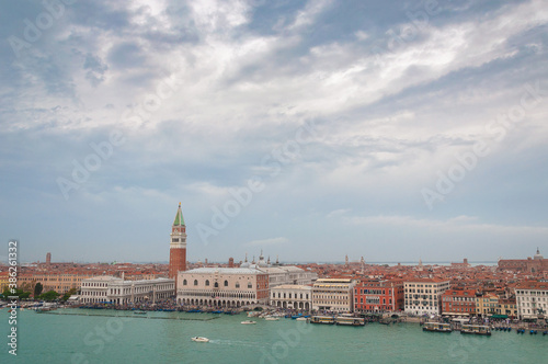 Aerial view of San Marco square and Canal Grande in a cloudy day, Venice, Italy. Concept: historic Italian places, evocative and little-known views of Venice