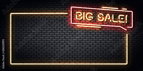 Vector realistic isolated neon sign of Big Sale logo for template decoration and invitation design.