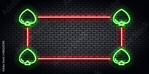 Vector set of realistic isolated neon sign of Card Suit frame logo. Concept of casino, free spins offer and deposit bonus.